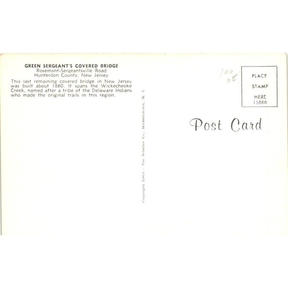 The Scheller Co Green Sergeants Covered Bridge Postcards New Jersey 1963 - Picture 2 of 2